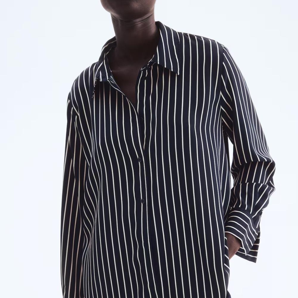 Black and White Striped Button-Up Shirt